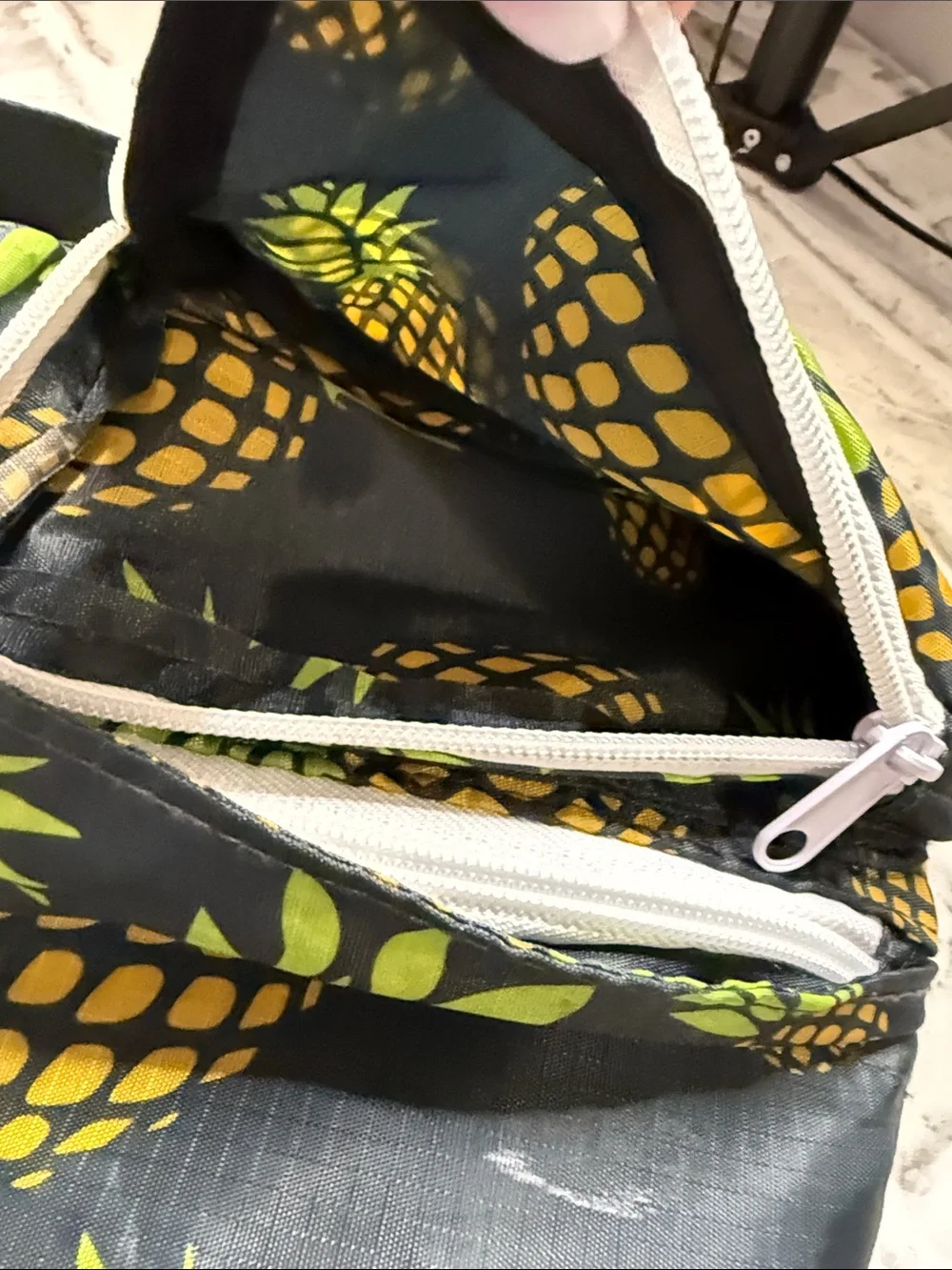 Kavu Black Sling Bag with Yellow Pineapple Print